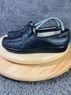 SAS Classic Slip On Loafer Womens Size 10.5 Narrow Black Leather Handmade in USA